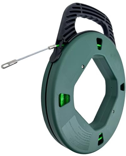 IRSCorp 4mm 100ft Fish Tape Reel PET Cable Puller Cable Rods Shatterproof Case Electrical Cable Puller Through Wall Wire Guide Device Threader Green