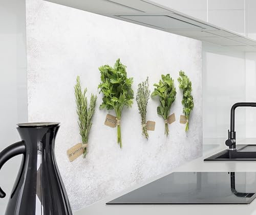 timalo Alu Spritzschutz Wand für Herd, Küche Küchenrückwand | Aluminium 2mm | Alurückwand Aluverbund Wandpaneele Küchenspiegel | 140x50cm Grüne Kräuter