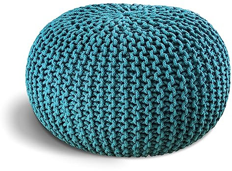 ELYFLAIR® handgefertigter Strickhocker Ø 55cm o. Ø 45cm I Sitzpouf Sitzpuff Bodenkissen Sessel Kissen Sitzhocker Sitzsack - mit eleganter Grobstrick-Optik - Dekoration Interieur (Hellblau, Ø 45cm)