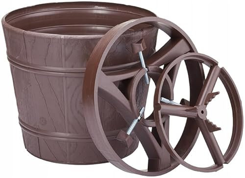 Christmas Tree Stand With Reservoir Modern Design Real Xmas Tree Brown bucket design base watter fillable real tree, indoor/outdoor plastic portable season festive (Brown, Large)