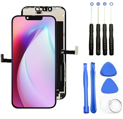 FLYCDI Écran pour iPhone 13 Pro LCD 6.1 Écran de Remplacement FHD Écran Tactile 3D Assemblage du Cadre et Kits de réparation(True Tone Programmable)