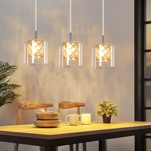 CBJKTX Pendelleuchte Esstisch Esstischlampe Lang - Glas 3 Flammig Hängeleuchte G9 Vintage Esszimmerlampe 120CM Höhenverstellbar Modern Kristall Hängelampe für Wohnzimmer Esszimmer (ohne Leuchtmittel)