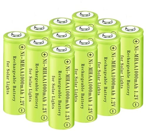 AA NiMH Batteries Rechargeables 1.2V 1000mAh Batteries Haute Capacité Ldéal pour Les Lampes Solaires et Les Appareils Domestiques, Pré-Chargées (12 Paquets)