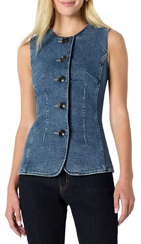 Amazon Essentials Women's Regular-Fit Button-Down Denim Vest, Round Neck, Vintage Inspired with Shank Buttons, Medium Blue Vintage, 12