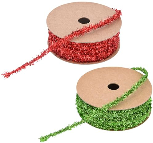 2 rotoli di nastro decorativo per albero di Natale, sottile, con frange glitterate, mini decorazioni da appendere al soffitto, per fai da te, artigianato, albero di Natale, regali, feste, decorazioni