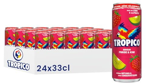 Tropico Boisson aux Fruits Saveur Fraise et Kiwi, Canette 33cl, Pack de 24