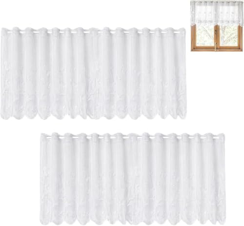 Plumaire 2 Stück Scheibengardinen Modern Bistrogardine 150 x 50 cm Halbtransparent Kurzstores für Küche Wohnzimmer, Schmetterlingsmuster Küchengardinen Vorhänge Kurze Fensterdekoration,