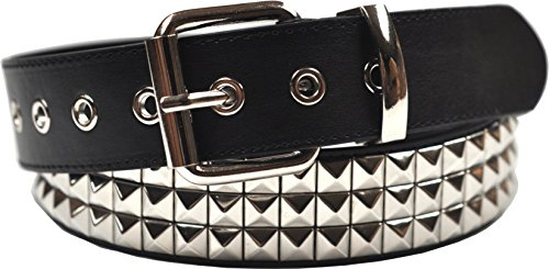 foolsGold 3 Row Pyramid Stud Spikes Gürtel Schwarz (112cm - 122cm Taille, 44 - 48)