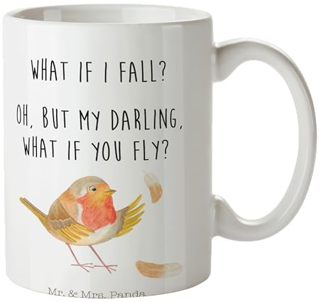Mr. & Mrs. Panda Tasse Rotkehlchen Federn - Geschenk, Kaffeetassen, Cappuccino Tassen, What if i fall, Motivation Sprüche, Tasse Motive,
