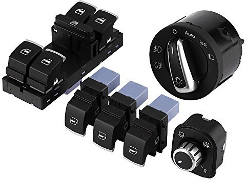 Kit Commutateur Rétroviseur, Keenso Interrupteur de Commande du Lève-Vitre Electrique, Phare Rétroviseur Extérieur Kit de Contacteur de Fenêtre