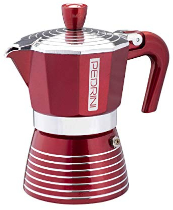 Pedrini Infinity Caffettiera Alluminio 3 tazze, glitterata colore rosso