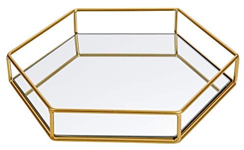 Hexagon Mirror Tray Serving Platter (Medium 30cm x 26cm x 5cm)