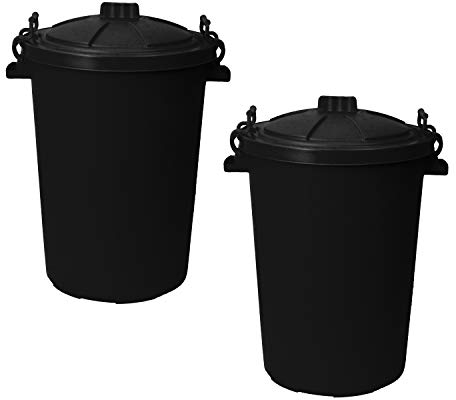 50L 50 Litre Heavy Duty Plastic Clip Lock Lid Bin - Black, Set of 2 - for Indoor or Outdoor Use