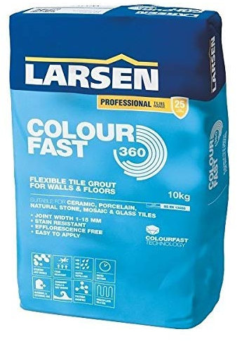 Nassboards – Larsen Colourfast 360 Tile Grout 10 kg White – Perfect for Indoor & Outdoor Grouting for Bathrooms, Patios and Home Improvement Project – Quick Drying Grouting Adhesive for Uniform Colour