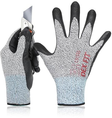 DEX FIT Level 2 Schnittschutzhandschuhe CR533; Fester, Rutschfester Griff, Dünn und Leicht, Langlebig und mit Schaumstoff Beschichtet, Extrem Weich, 3D-Komfort-Passform, Waschbar; Grau L (9) 1 Paar