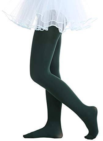 EVERSWE Girls Tights, Semi Opaque Footed Tights, Microfiber Dance Tights 40Den (Forest Green,5-7)
