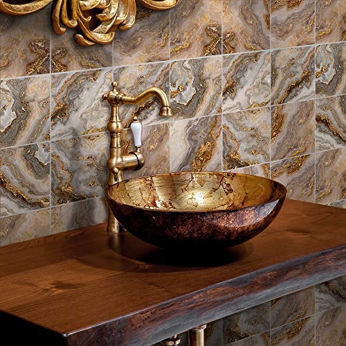 Hiser 10 Stück Marmor Küchenrückwand Fliesenaufkleber, Mosaik Wasserdicht Ölfest Selbstklebende Fliesensticker für Küche Badezimmer Wohnzimmer Renovieren Deko (Braun,15x15cm)