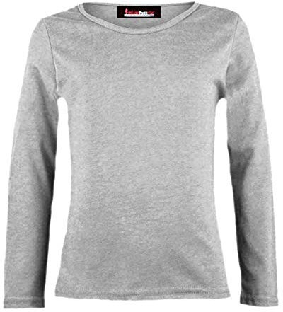 Girls Plain Tops Long Sleeve Basic Stretch Round Neck T-Shirt School Tee Top Grey 7-8 Years