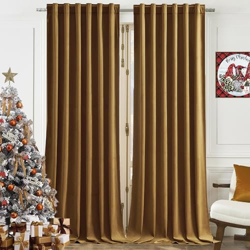 Timeper Samtvorhänge 213.4 cm – Retro-Vorhänge aus schwerem Gold mit Stangentasche auf der Rückseite, lichtblockierend, Heimdekoration für französische Tür/Kinderzimmer, Goldbraun, 52x84 l, 2 Paneele