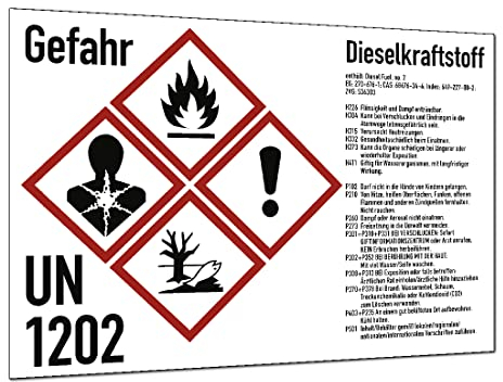 Gefahrstoffkennzeichnung Dieselkraftstoff nach GHS, Aufkleber, 210x148 mm, Idx 2019, UN 1202, Piktogramme nach CLP/GHS