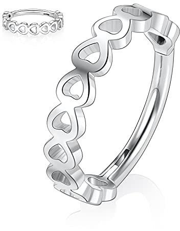 hengkaixuan 16G Helix Ohrringe Septum Clicker Knorpel Daith Ring Chirurgenstahl Conch Hoop Ring 8mm Aushöhlen Herz Designed Tragus Rook Ohrringe Septum Schmuck Silber Nasenringe Kleine Hoop Ohrringe