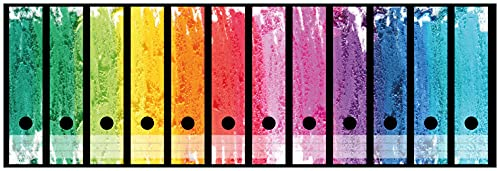 Wallario Ordnerrücken Sticker Regenbogenstreifen auf weißem Hintergrund - Bunter Anstrich - Rückenschilder für 12 breite Ordner, Klebeetiketten