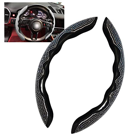HIBEYO Bling Bling Universal Auto Lenkradbezug Diamant Glitzernden Lenkradabdeckung Lenkradschoner Lenkradschutz Glitzer Anti Rutsch Lenkradhülle für Damen Mädchen Auto Dekorzubehör Innenraum-Silber
