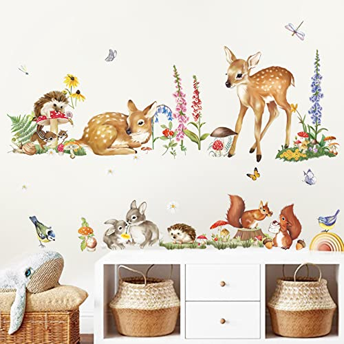 decalmile Wandtattoo Waldtiere Wandaufkleber Hirsch Hase Eichhörnchen Wandsticker Babyzimmer Kinderzimmer Schlafzimmer Wanddeko