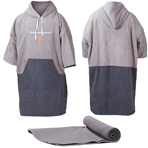 valuents Badeponcho für Erwachsene – Surf Poncho XL Herren mit Kapuze für Strand, Sauna oder Zuhause +Plus: Mikrofaser Handtuch