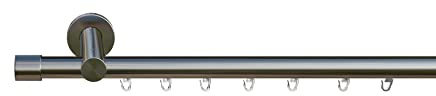 tilldekor Innenlauf Gardinenstange nach Maß, Andrax 1-läufig, edelstahl-optik, 20mm Durchmesser, auf Maß gefertigt, 100 cm, inkl. Trägern und Endstücken