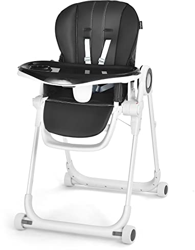 DREAMADE Hochstuhl Baby Höhenverstellbar mit Einstellbarem Sitz, Fütterstuhl mit Rädern und Abnehmbarem Tablett, Kinderstuhl Faltbar mit Verstellbarer Fußstütze und Rückenlehne (Schwarz)