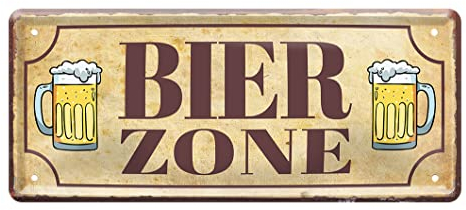 Bier Zone Metallschild - Retro Deko Blechschild für Biertrinker - lustiges Geschenk für Männer - Türschild oder Wandschild Dekoration für Partyraum Kellerbar Tresen Bar Pub Grillplatz - 28x12cm