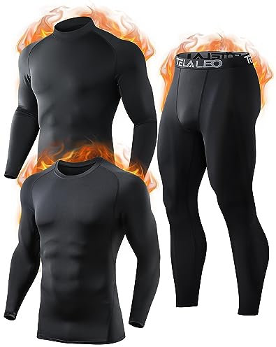 TELALEO Thermounterwäsche Herren, Funktionsunterwäsche Skiunterwäsche Winter Thermowäsche Set Warm Weich Funktionswäsche atmungsaktiv Thermo Unterwäsche Thermounterhemd Thermounterhose für Männer S