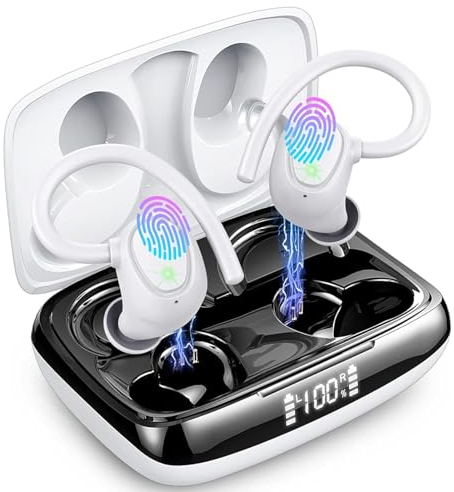 Cuffie Bluetooth Sport, Cuffie Bluetooth 5.3 con Stereo HiFi, 75H Auricolari Bluetooth con Mic Chiamata ENC HD, Basso Profondo, IP7 Impermeabili Cuffiette Bluetooth Display LED per iOS Android