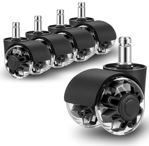 Office Chair Wheels Set of 5 11x22mm, Rubber Chair Castors for Gaming Chairs, Office Chair Wheels Replacement Castors for Hard Floors, Parquet, Carpet, Laminate and Tile, No Scratches(Black)