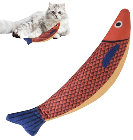 Katzenminze-Spielzeug, Katzen-Kauspielzeug Bissfestes Katzenminze-Spielzeug mit Glocke im Inneren, Katze Interaktive Spielzeug Fisch Form, Simulation Plüsch Fischspielzeug Toys für Katze (Rot)