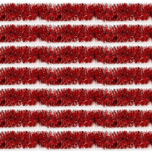 Ohiyoo 30 m Rote Lametta-Girlande, Dekoration, Metallic-Banner, Wandbehang, Lametta, Luftschlangen, Girlande für Weihnachtsbaum, Geburtstag, Party-Dekorationen (9 cm x 30 m)