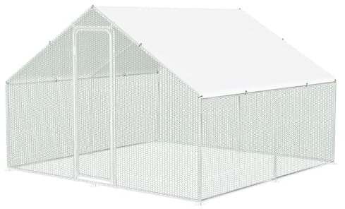 Cecaylie Hühnerstall Katzengehege Outdoor Freigehege 3x3x2m, Verzinkter Stahl Gehege, PVC-beschichtetes Schatten Dach für Geflügel, Kaninchen, Hunde