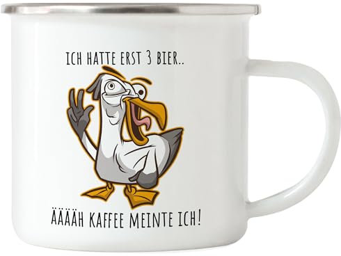 Hey!Print Hatte erst 3 Bier äääh Kaffee Emaille Tasse Möwe Kaputt Büro Burnout Sarkasmus Kaffee