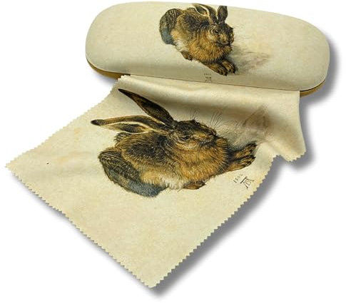 Brillenetui Hardcase mit Stoffbezug und Reinigungstuch aus Mikrofaser - FridolinEdition - Motiv: Feldhase - Künstler: Albrecht Dürer