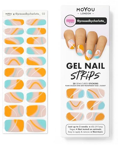 MOYOU LONDON Semi Cured Gel Nail Strips - 20 Pcs. Nail Wraps for Salon-Quality Manicure - Works with Any UV Lamp - Easy to Apply, Trim, & Remove Gel Stickers