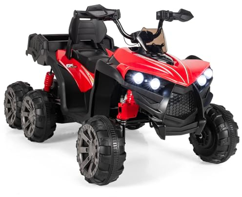 RELAX4LIFE Quad eléctrico para niños 12 V, 3 – 6 km/h, con 6 ruedas, 4 faros LED, música, USB, 3 – 8 años, adelante y atrás, arranque lento, carga 30 kg