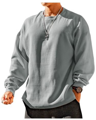 Suéter de Manga Larga waffler Suelto para Hombres suéter clásico de Cuello Redondo Color Gris Size XL