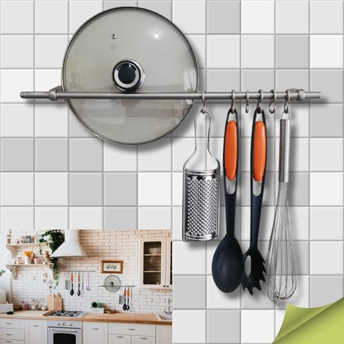 parpyon Porta Utensili da Cucina con Ganci, Barra Portautensili Cucina in Acciaio Inox Porta Mestoli da Cucina per Gadget da Cucina Coperchio Mestolo (80CM)