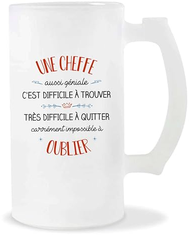 Planetee Chope de Bière Cheffe aussi géniale | Idée Verre à bière Pinte Cadeau Apéro Noël Secret Santa Travail Boulot Retraite Anniversaire Humour