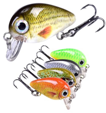 5Pcs Fishing Lures Set, Mini Small Light Shallow Dive Trout Bass Perch Pike Salmon Fishing Lures, Single Hook Spinner Baits Fishing Tackle Kits