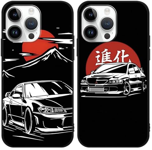 Yomyejisoo 2 Stück Handyhülle für iPhone 12/12 Pro Hülle 6.1, Cool Classic JDM Legends Japan Auto Cool Design Jungs mit Motiv, Weich TPU Stoßfest Kratzfeste Silikon Matt Bumper Case Cover,03