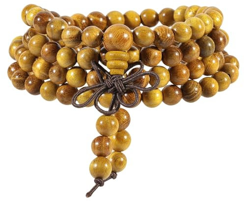 Nupuyai Holz 108 Perlen Mala Armband für Damen Herren, 6mm Rosenkranz Holzperlen buddhistische Gebetskette tibetische Wickelarmband Meditation Reiki Schmuck für Frauen