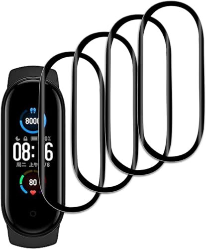 Protector de Pantalla para Xiaomi Mi Band 5, [4 Piezas] Cobertura Completa 3D, Borde Curvado, Antiarañazos, Sin Burbujas, Antihuellas, Transparente HD PET Flexible Protector Pantalla