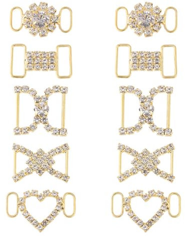 HOBBIESAY 10 cordones dorados de 5 estilos con diamantes de imitación de cristal, dijes de latón para tenis, hebillas decorativas de metal para zapatos para mujer, accesorios casuales, Latón,